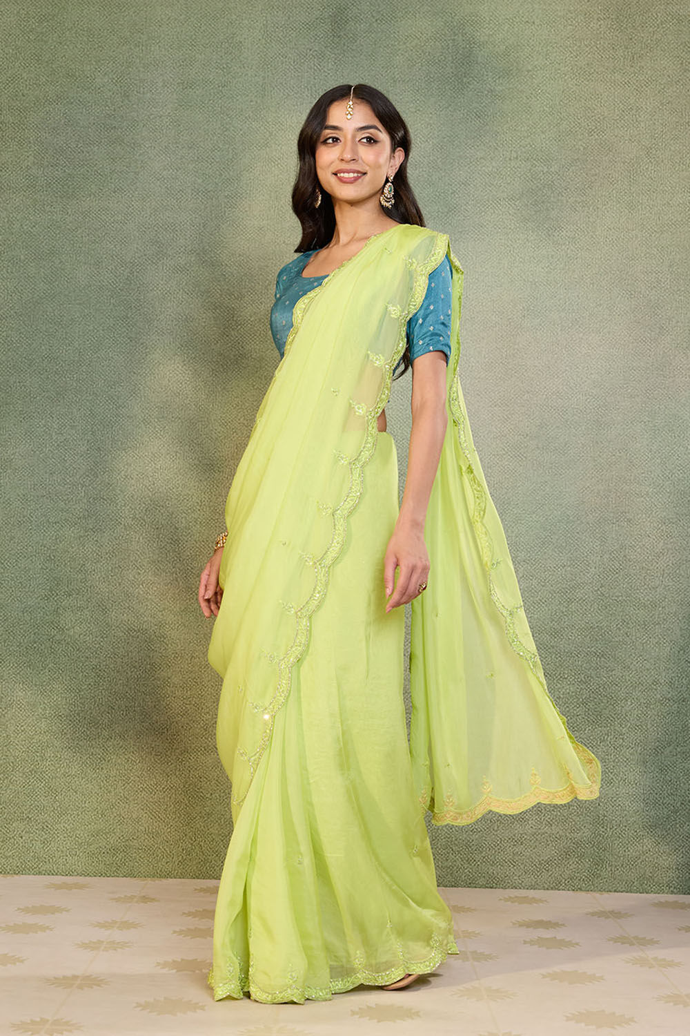 Light Green Viscose Organza Embroidered Saree image number null