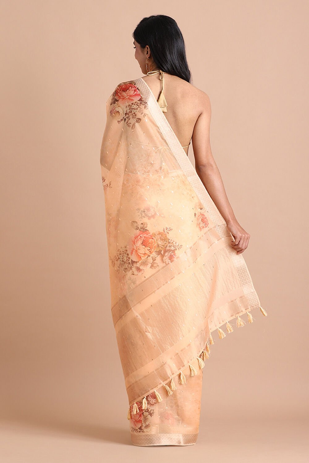 Light Pure Orange Embroidered Saree image number null