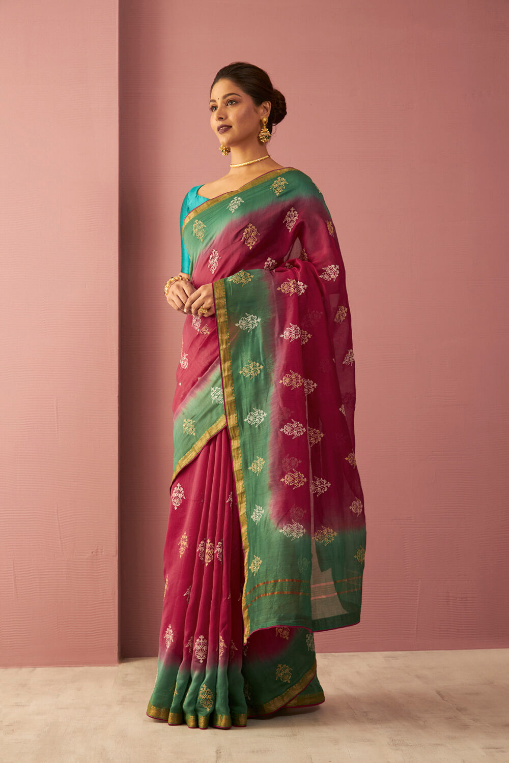 Pink Pure Silk Cotton Embroidered Saree image number null