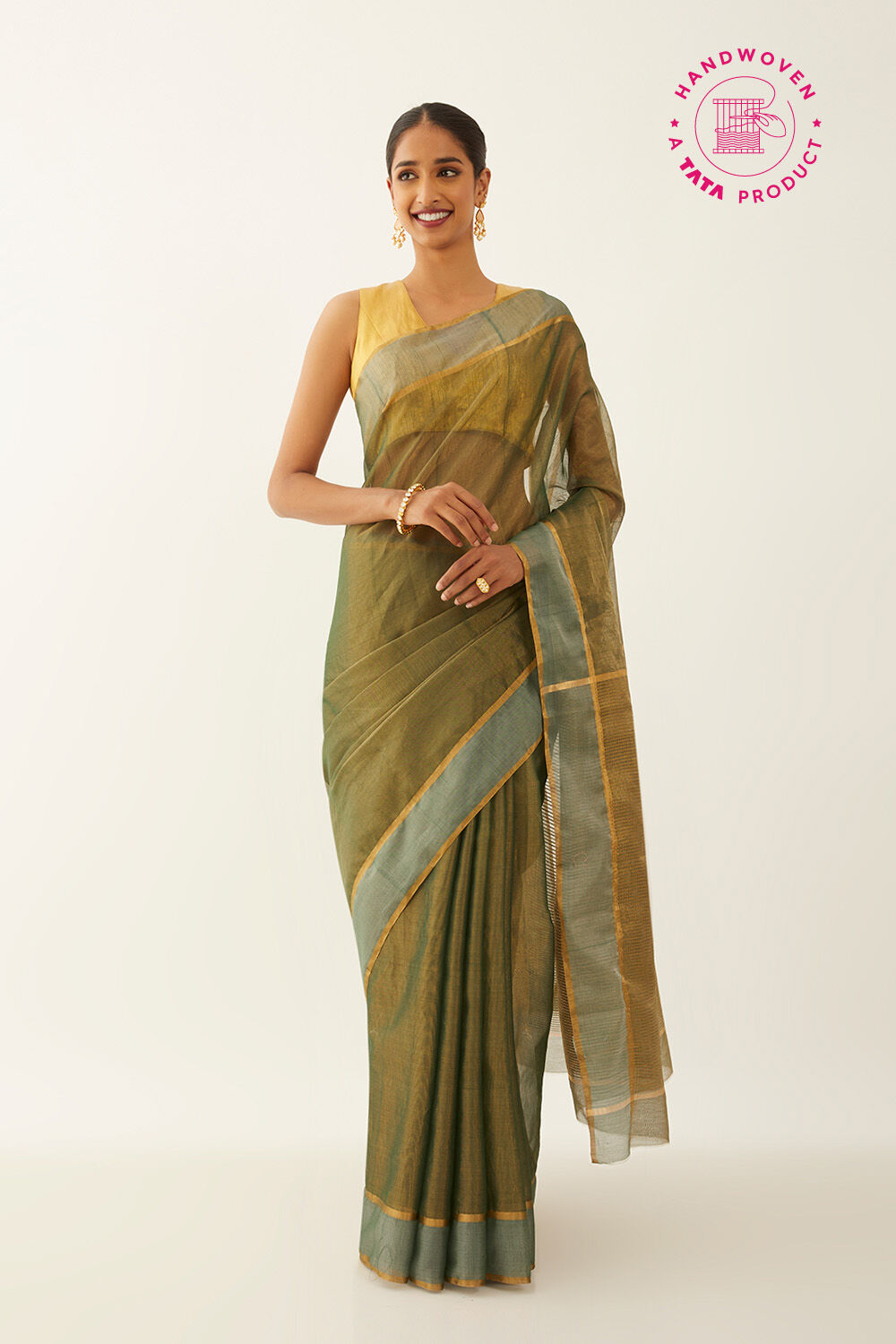 Dark Green Pure Cotton Tissue Chanderi Saree image number null