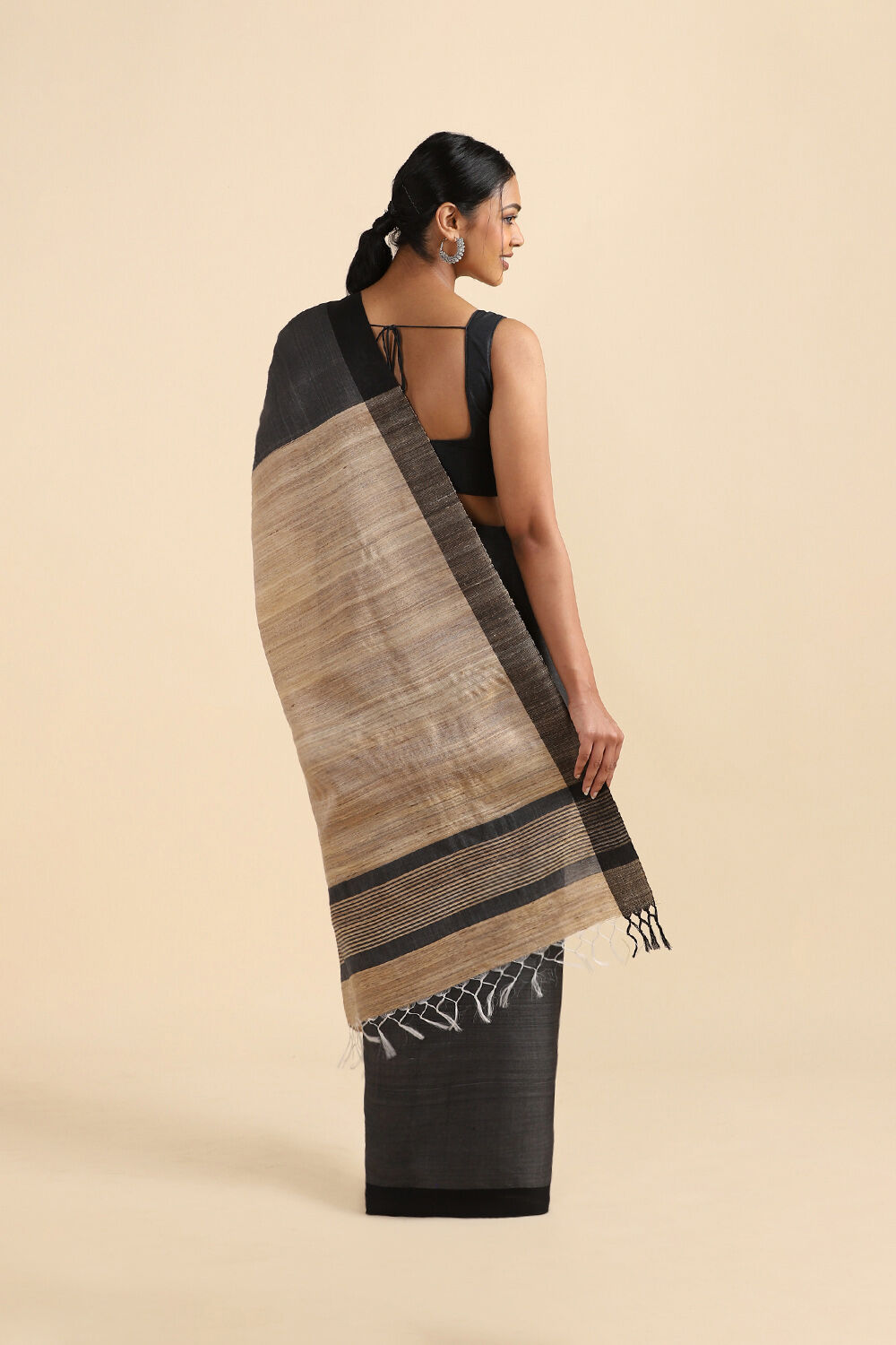 Black Pure Silk Viscose Bhagalpuri Saree image number null