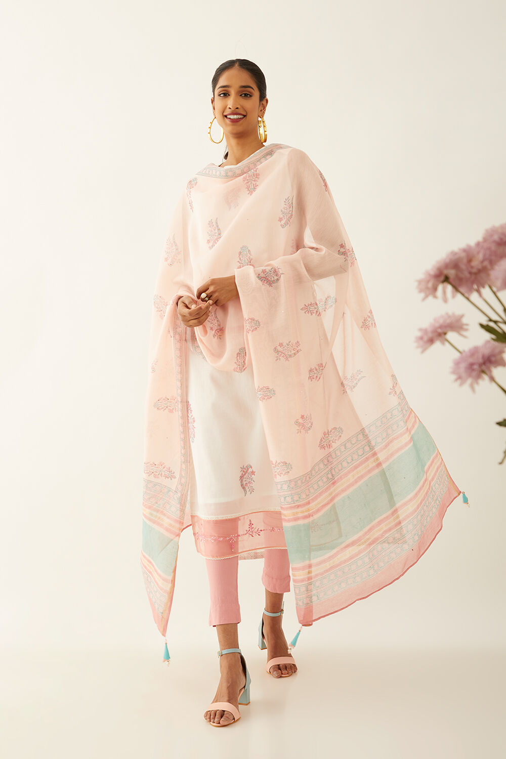 Pink Rajasthan Pure Silk Cotton Printed Sanganeri Dupatta image number null