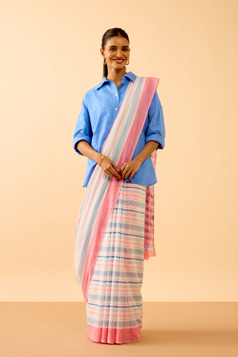 Light Blue Rajasthan Screen Printed Pure Cotton Saree image number null