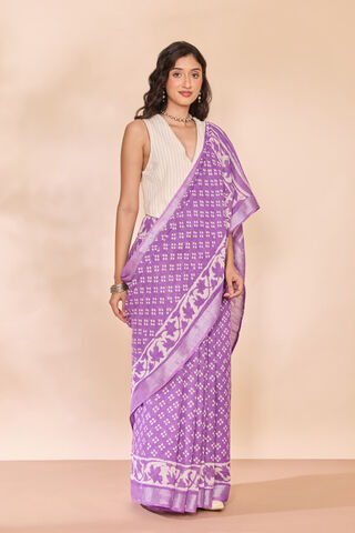 Light Violet Bagru Viscose Cotton Dabu Block Printed Saree thumbnail image number null