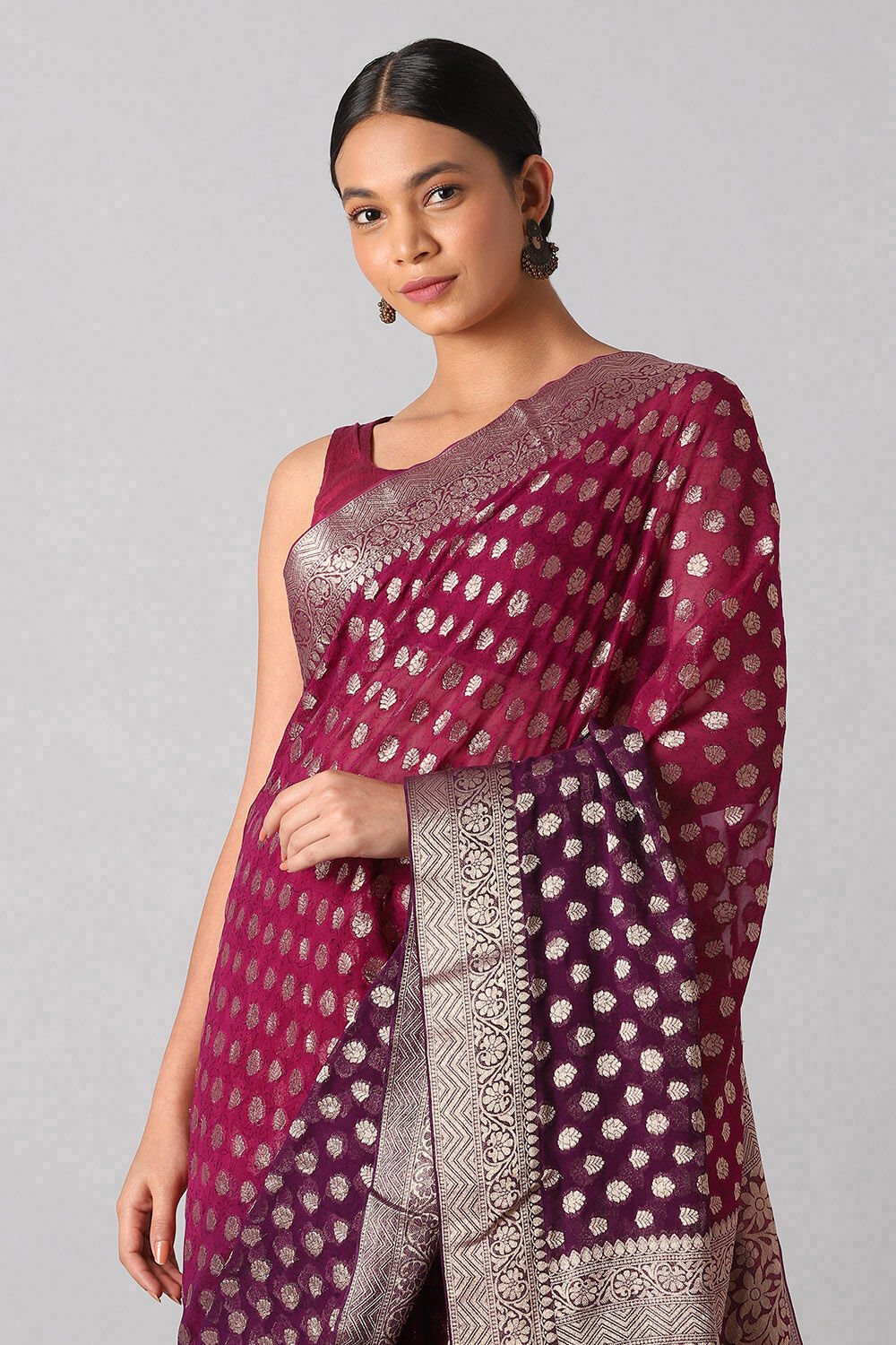 Violet Viscose Pure Georgette Banarasi Saree image number null