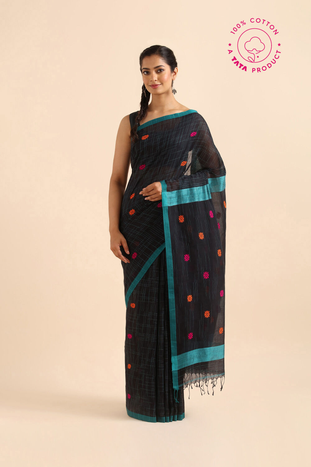 Black Pure Cotton Jamdani Saree image number null