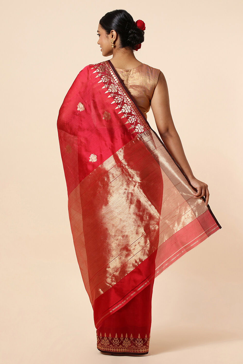 Dark Red Pure Silk Chanderi Saree image number null
