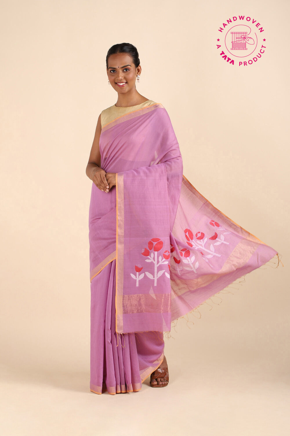 Violet Pure Silk Cotton Jamdani Saree image number null