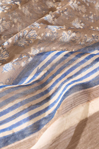 Grey Bagru Block Printed Pure Silk Cotton Bagru Saree thumbnail image number null