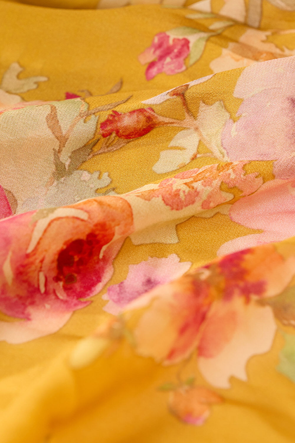 Yellow Printed Viscose Crepe Saree image number null