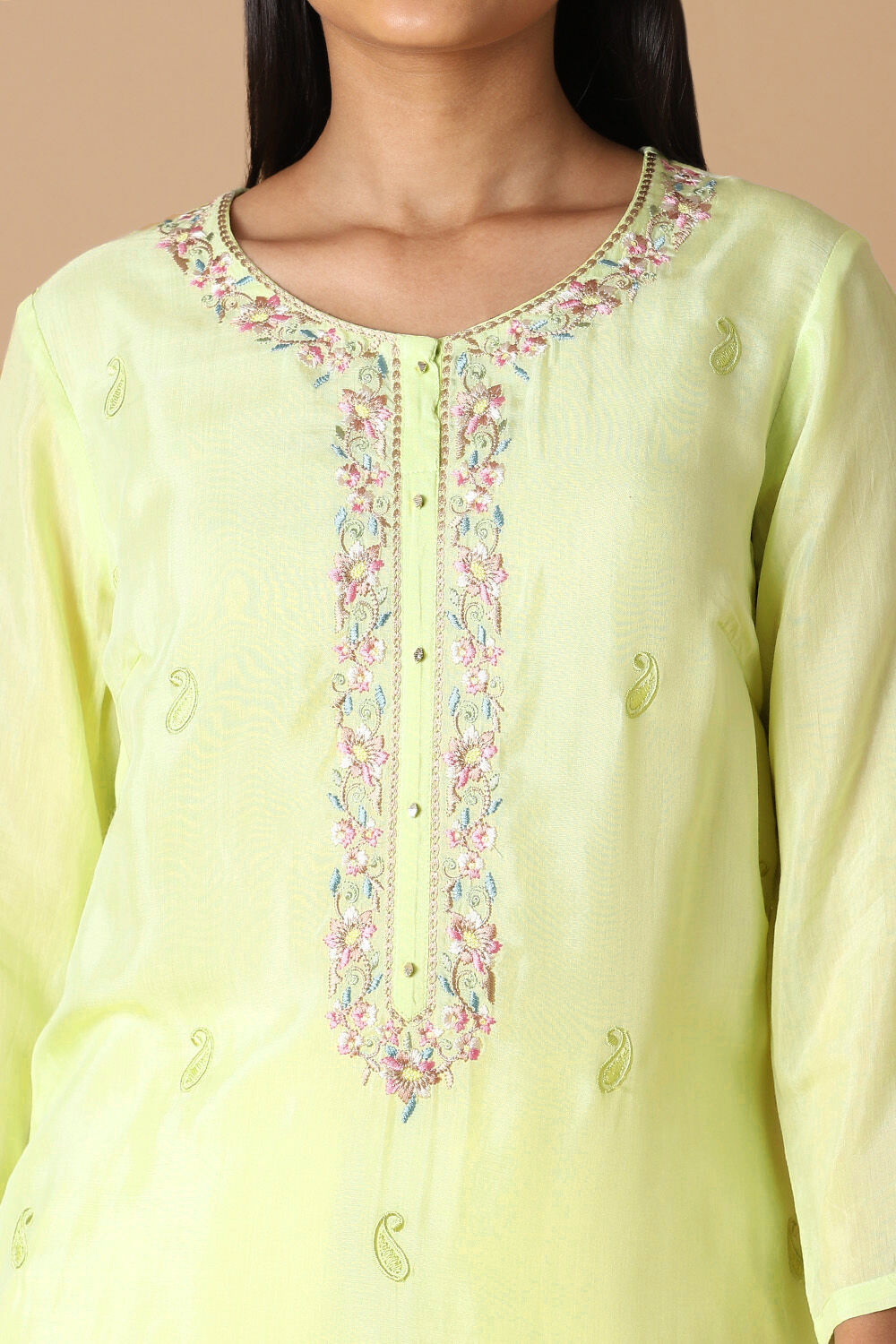 Light Green Embroidered Kurta image number null