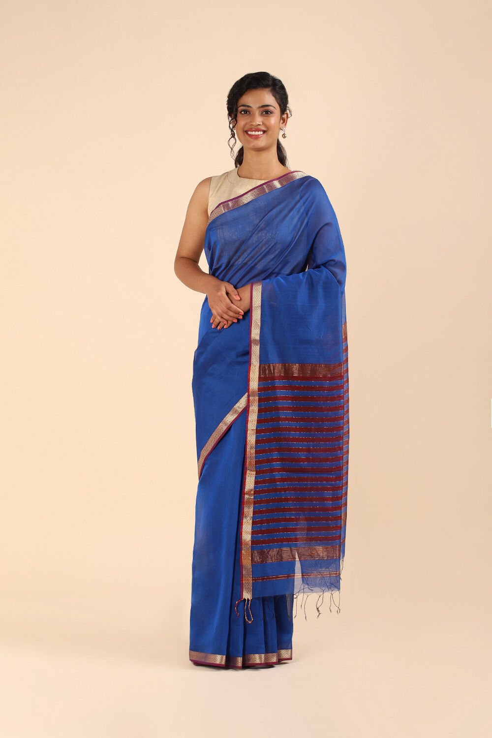 Blue Pure Silk Cotton Maheswari Saree image number null