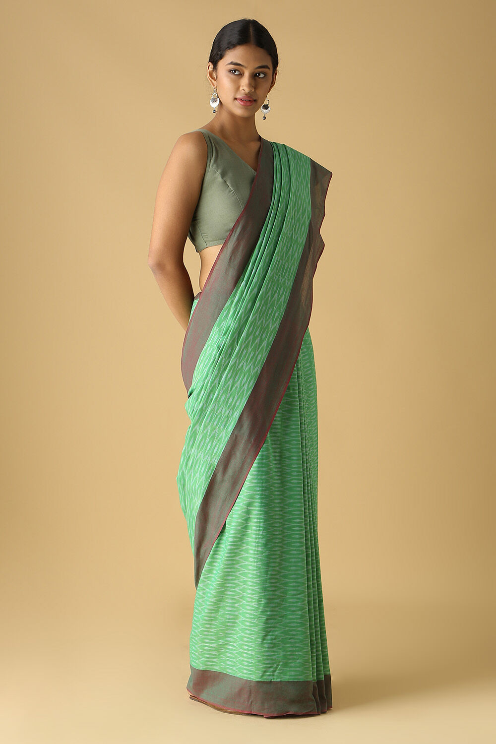 Light Pure Green Cotton Pochampalli Ikat image number null