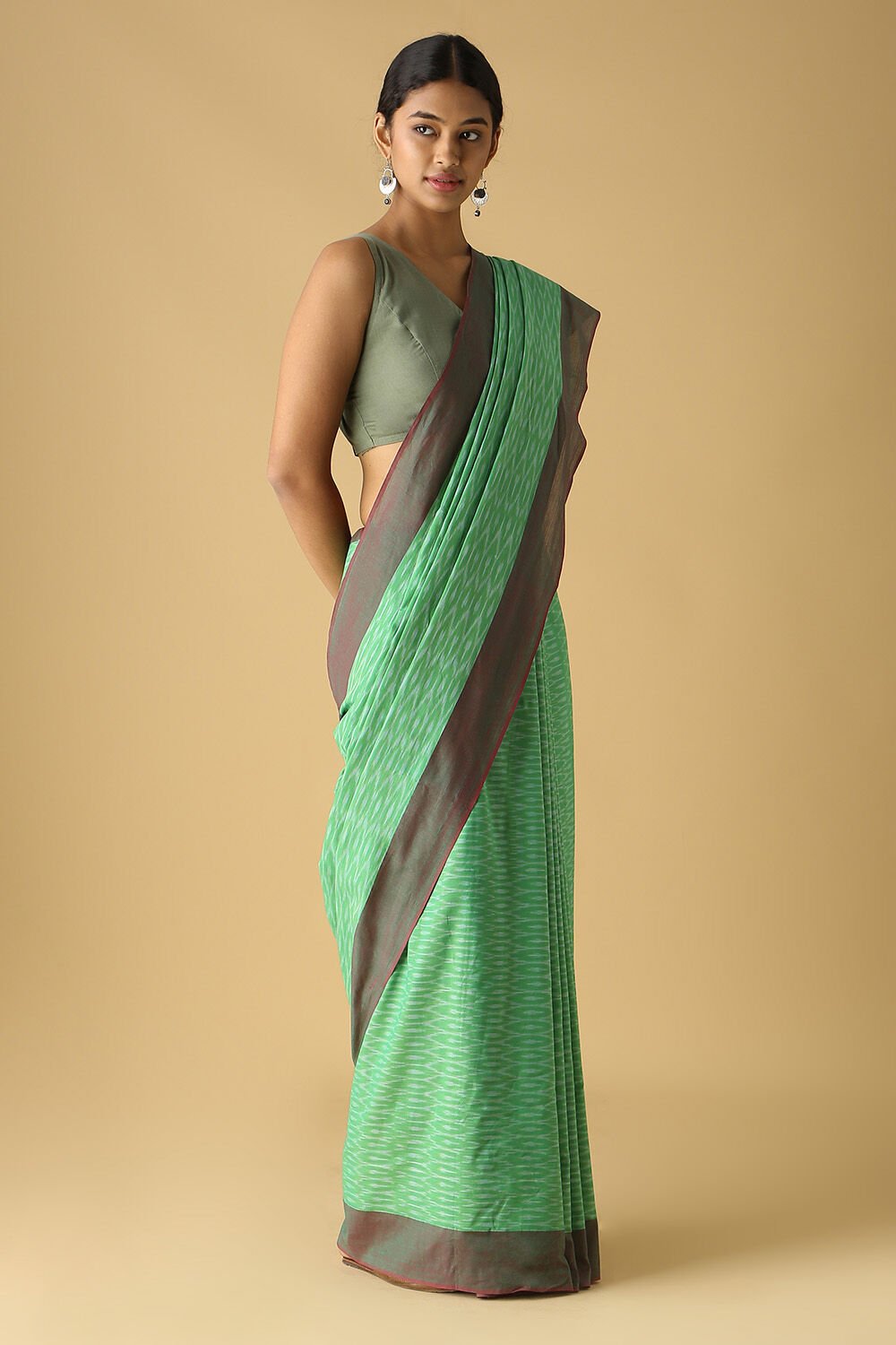 Light Pure Green Cotton Pochampalli Ikat image number null