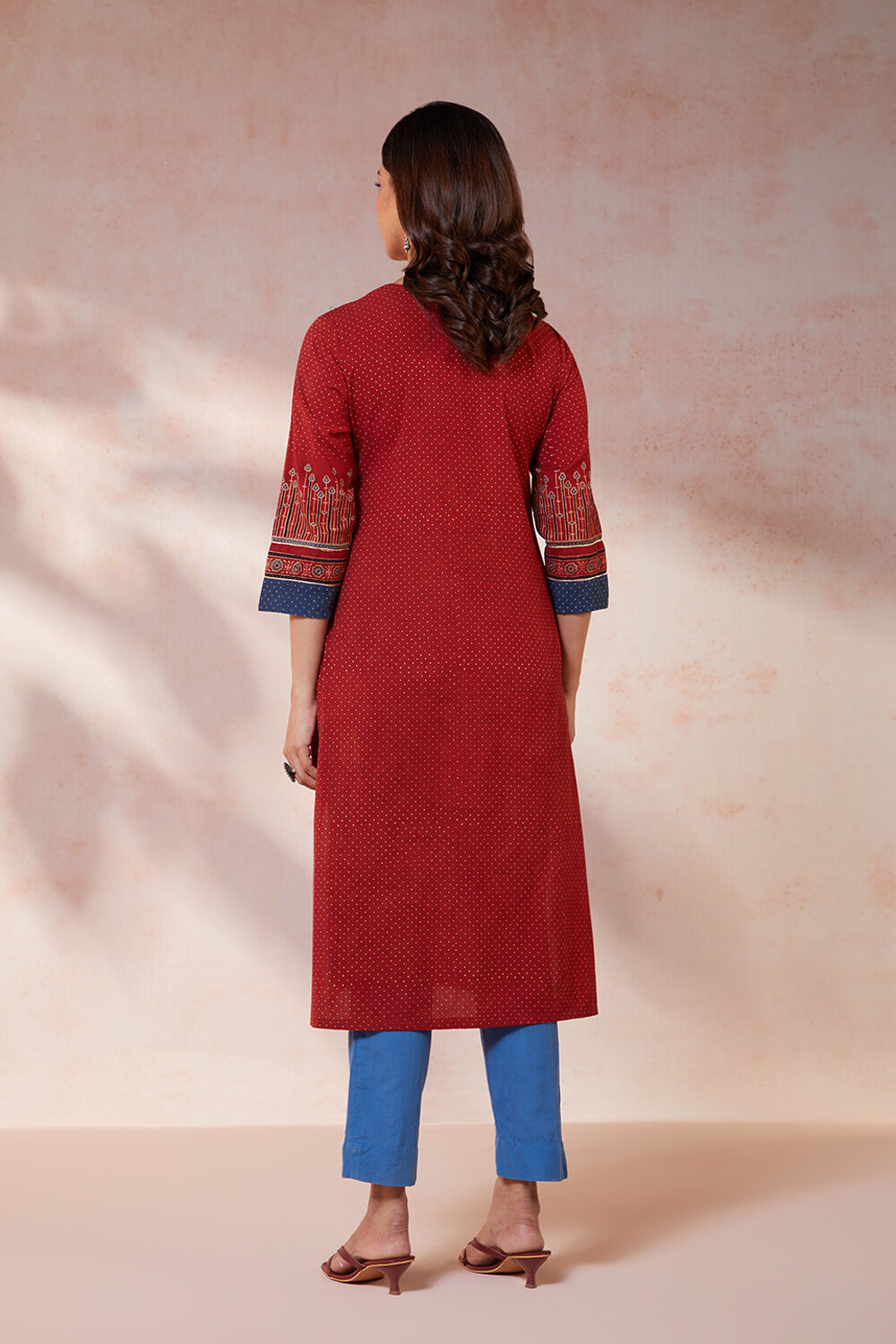 Red Pure Cotton Ajrakh Bandhani Kurta image number null