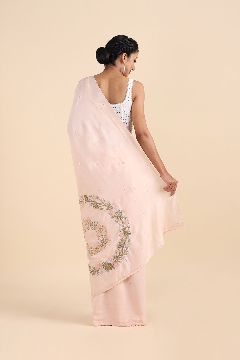 Light Pink Viscose Embroidered Saree image number null