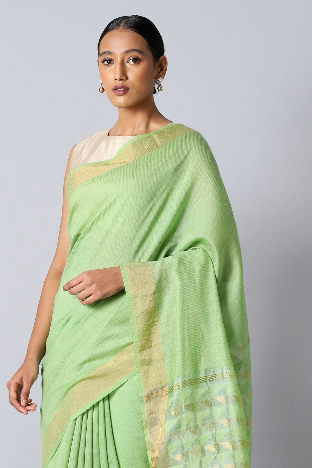 Green Pure Silk Tussar Bhagalpuri Saree image number null