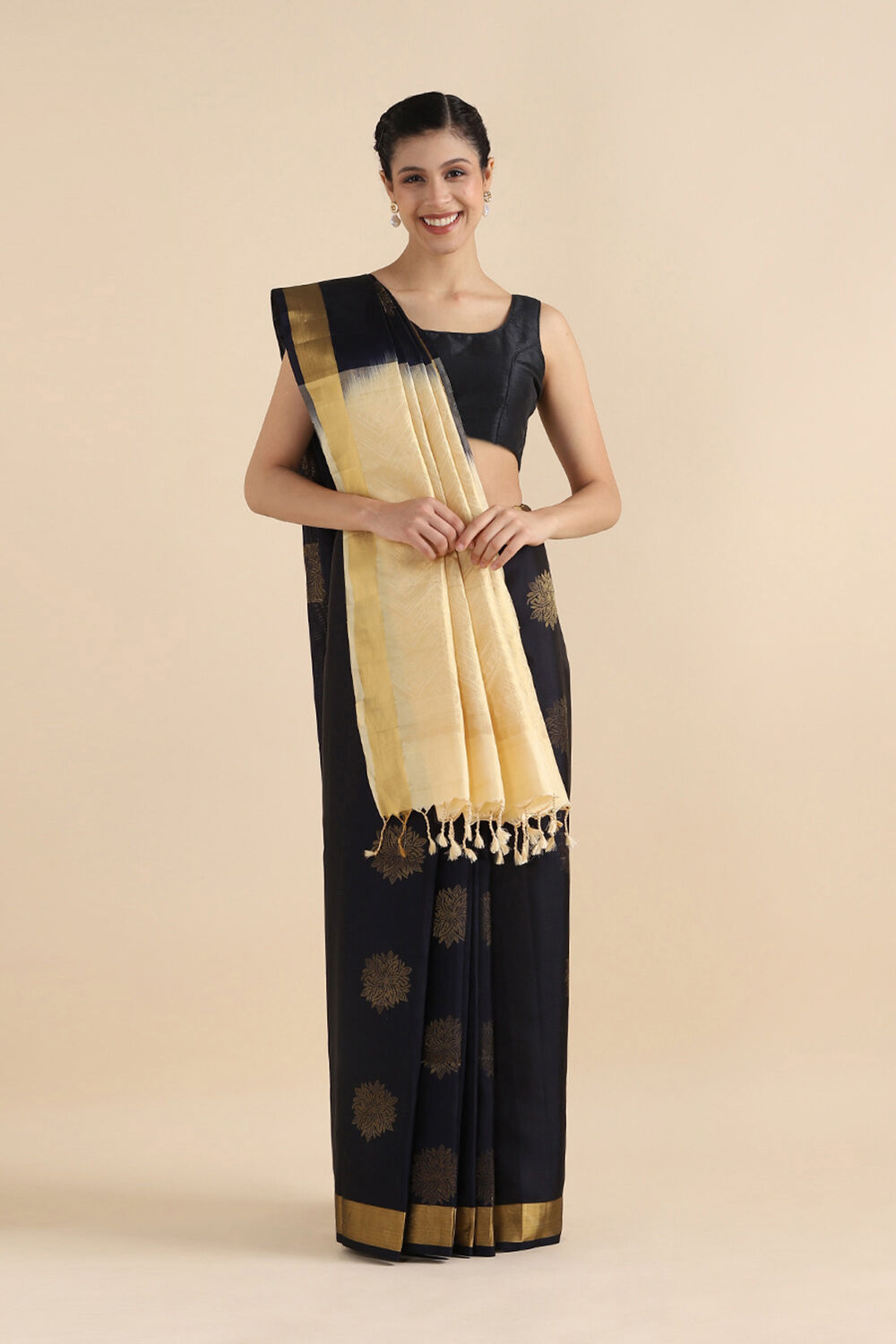 Dark Blue Pure Soft Silk Saree image number null