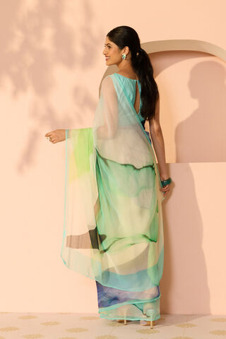 Green Printed Viscose Chiffon Saree thumbnail image number null