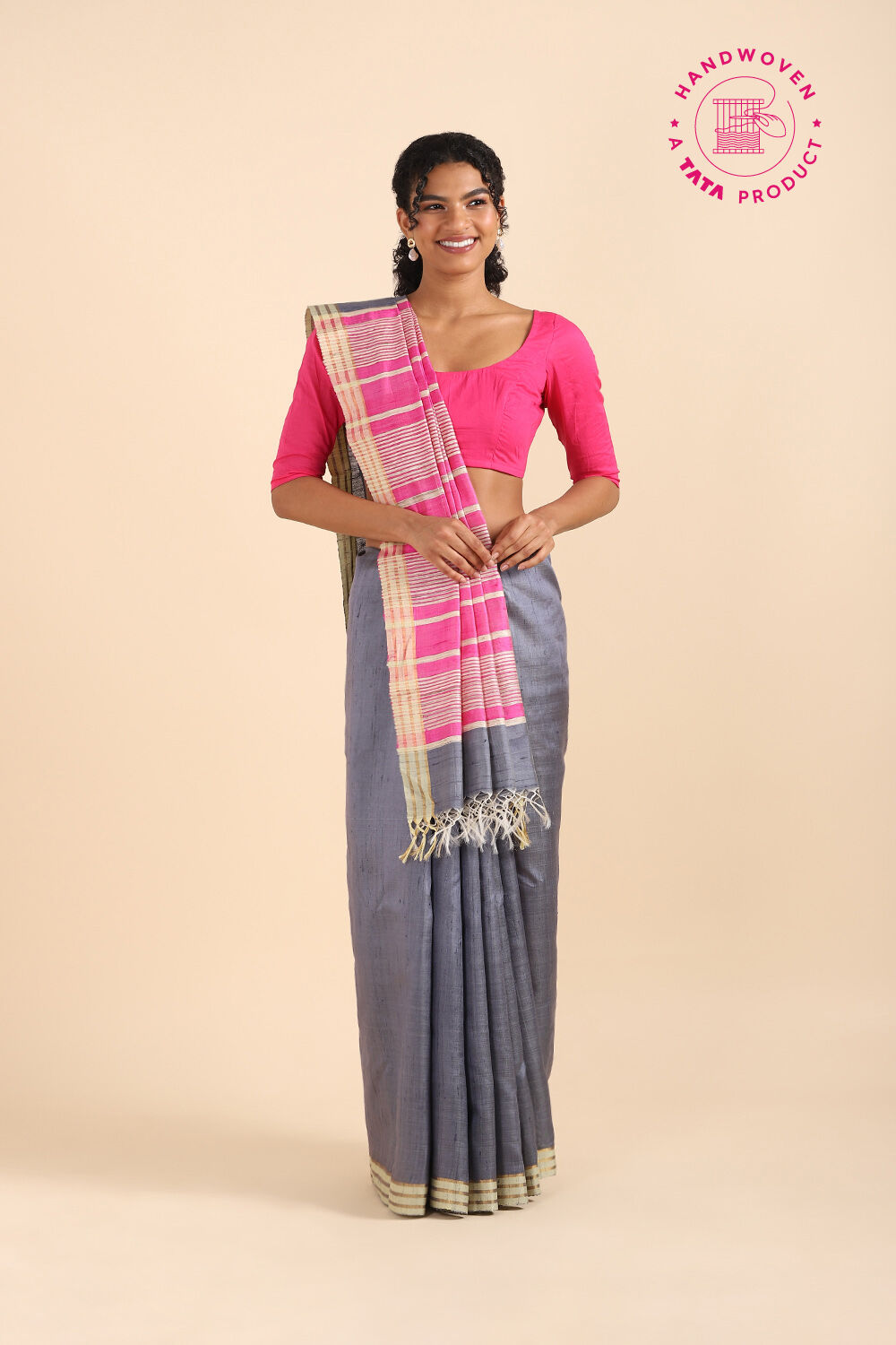 Grey Pure Tussar Silk Bhagalpuri Saree image number null