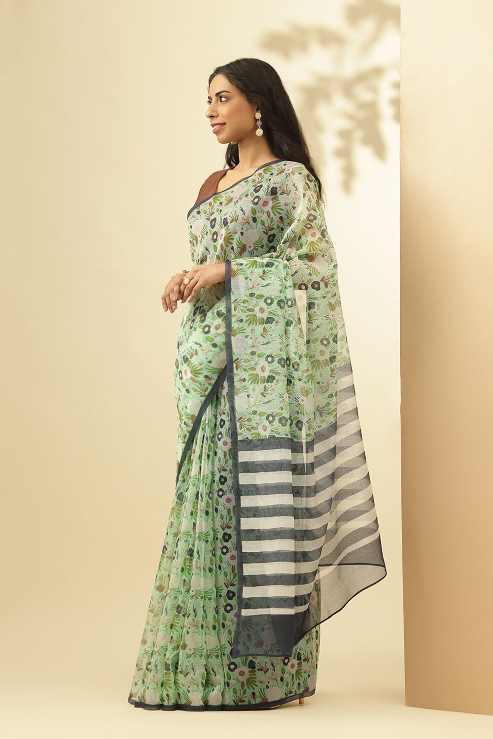 Light Green Screen printed Pure Silk Cotton Saree image number null
