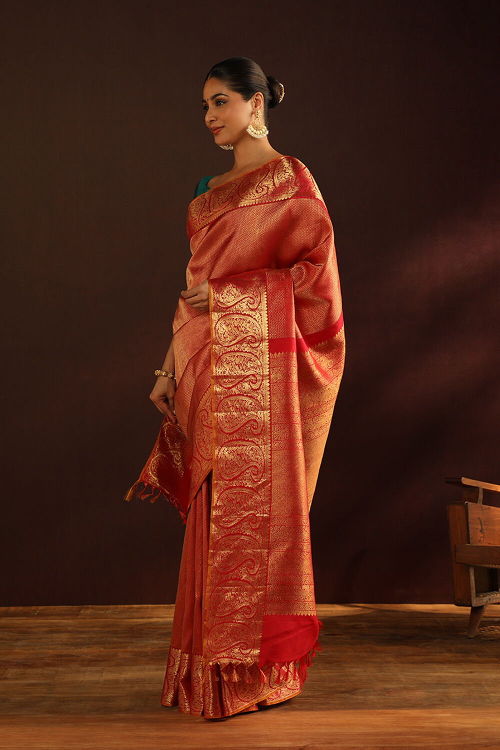 Red Woven Pure Silk Kanjivaram Saree image number null