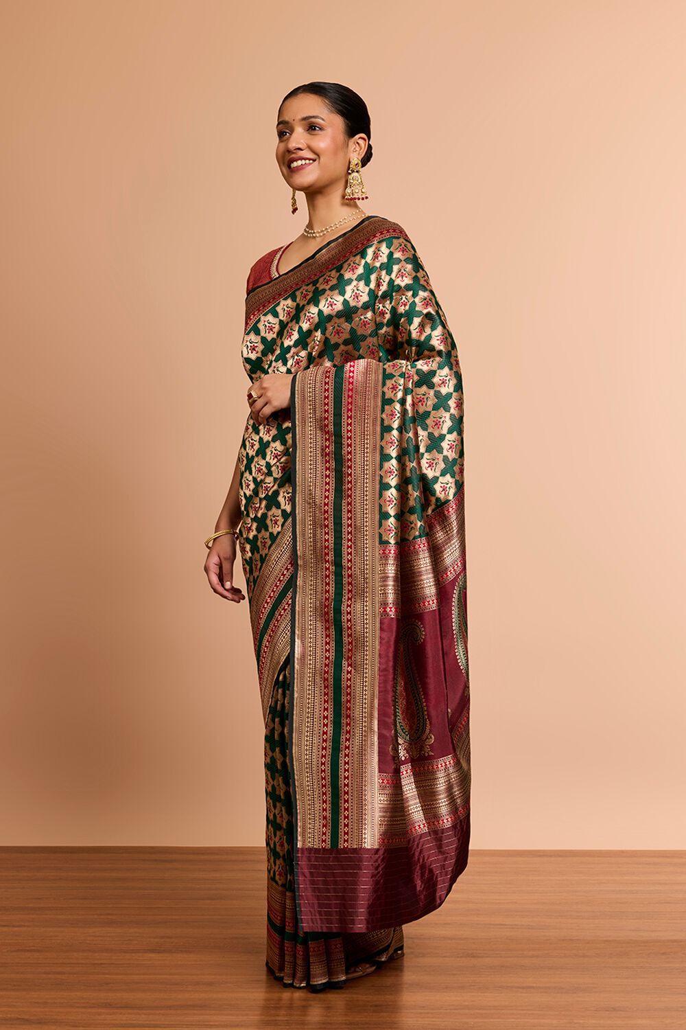 DarkGreen Pure Silk Brocade Banaras Saree image number null
