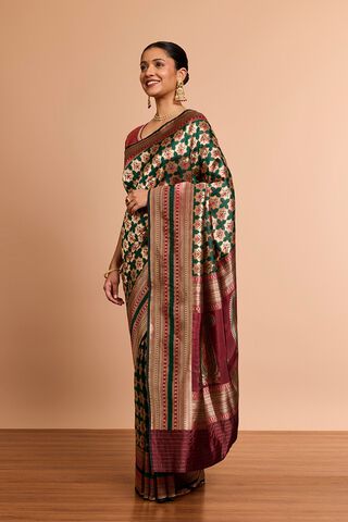 DarkGreen Pure Silk Brocade Banaras Saree thumbnail image number null