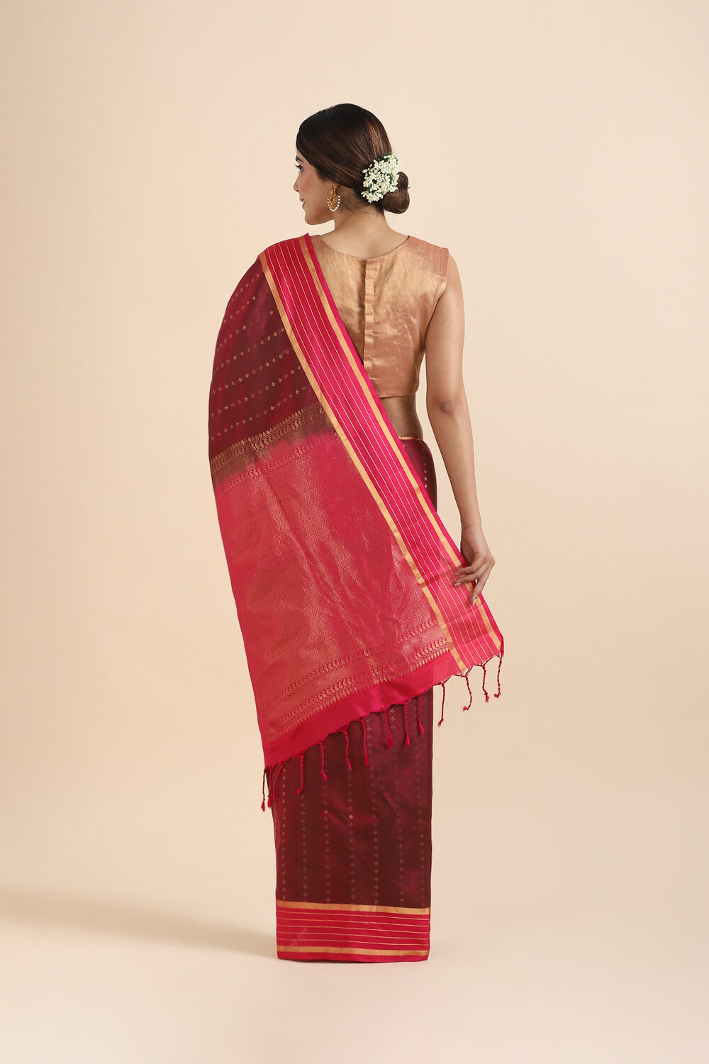 Dark Red Pure Silk South Saree image number null