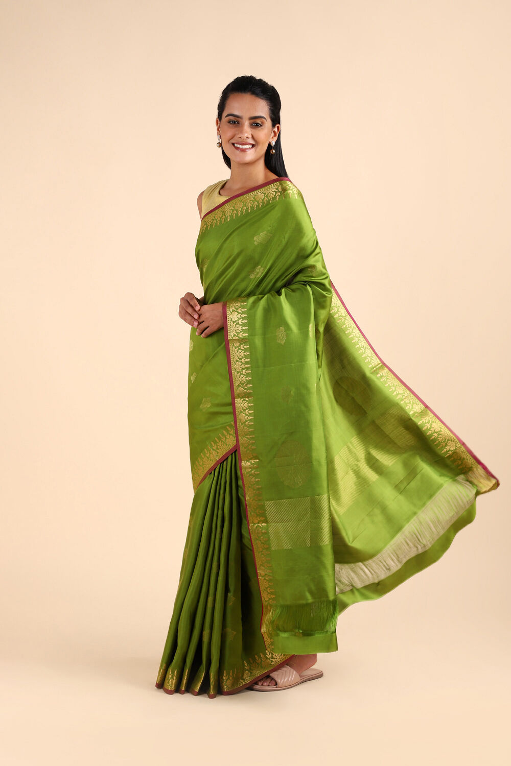 Light Green Pure Soft Silk Saree image number null