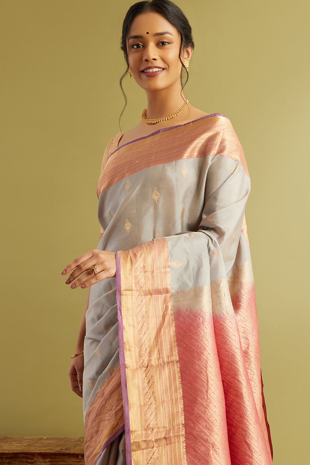 Grey Woven Silk Viscose Saree image number null
