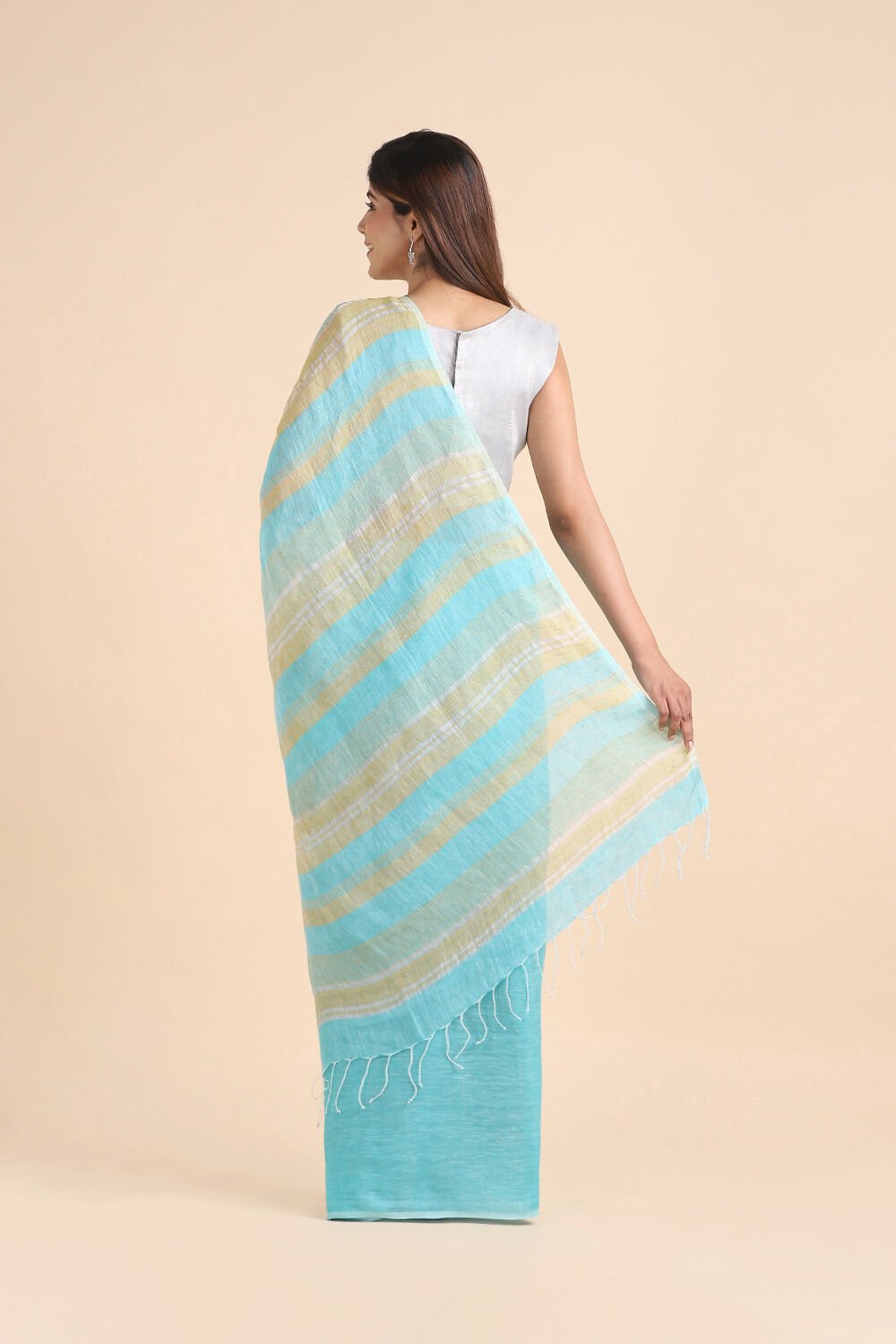 Light Blue Pure Linen Bengal Saree image number null