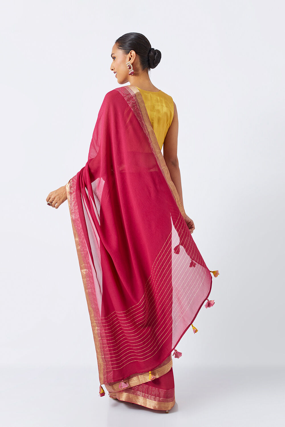 Dark Pink Pure Chiffon Woven Saree image number null