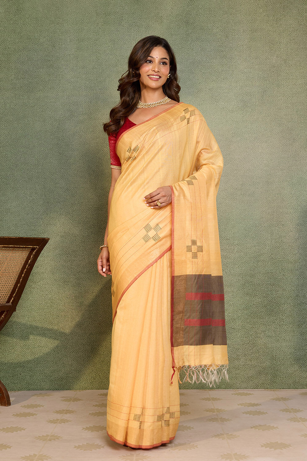 Light Orange Bhagalpur Woven Silk Viscose Saree image number null