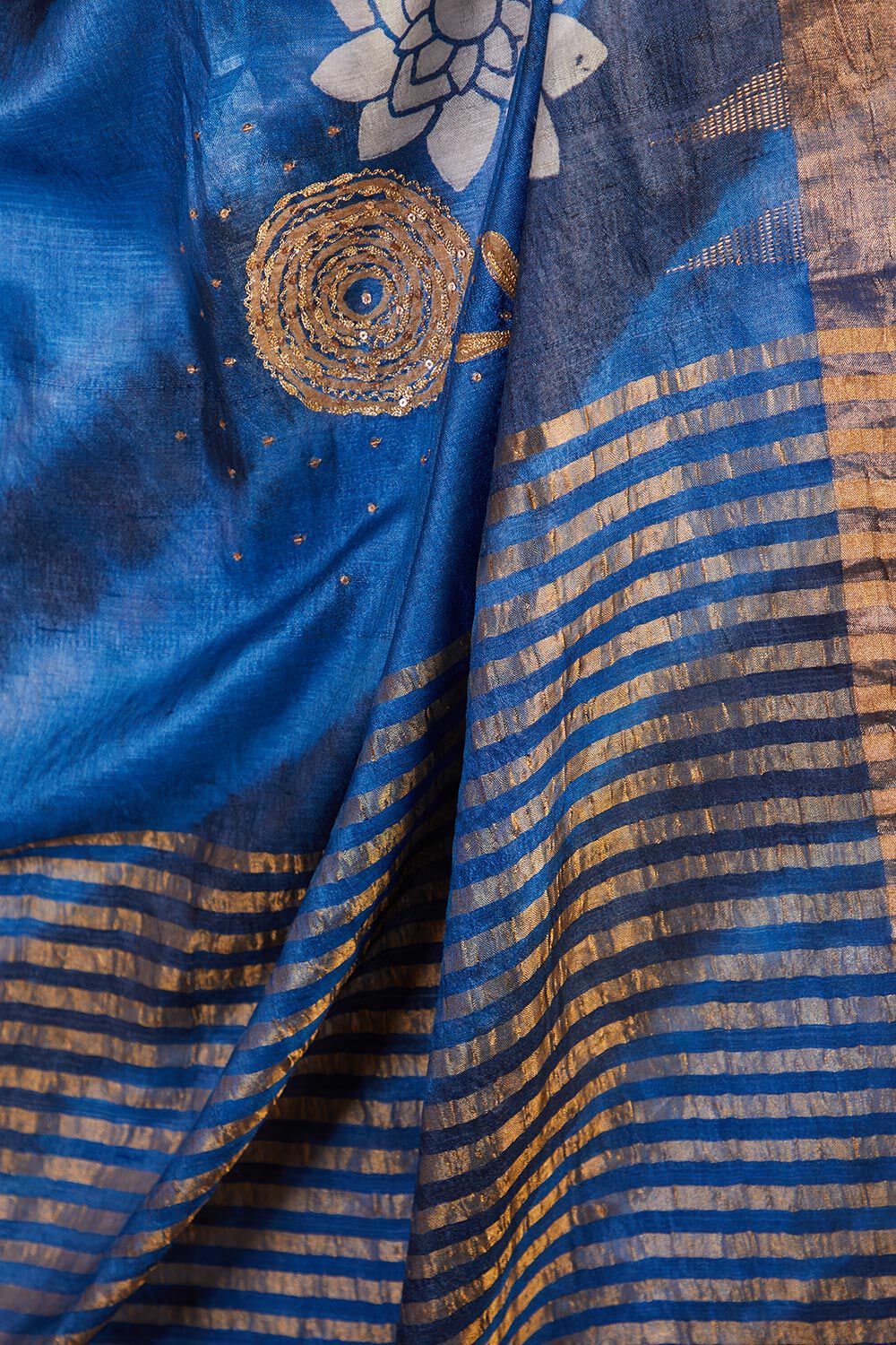 Blue Pure Tussar Silk Tie and Dye Saree image number null