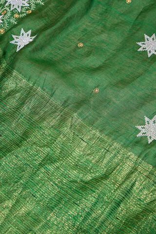 Green Pure Silk Linen Embroidered Saree thumbnail image number null