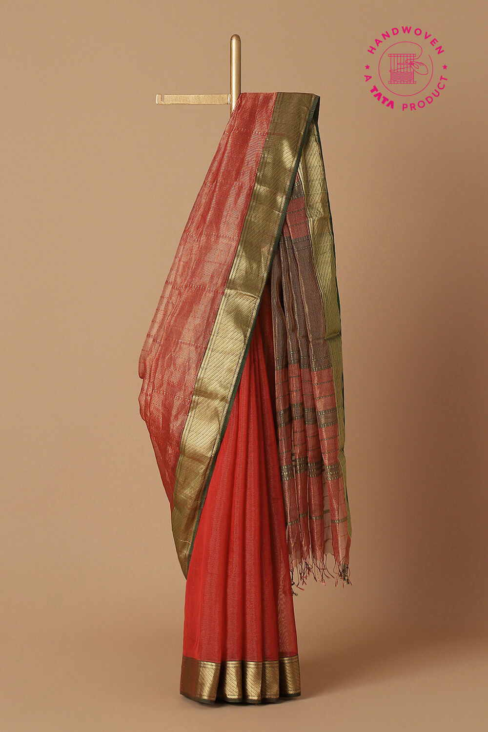 Red Pure Cotton Tissue Maheswari Saree image number null