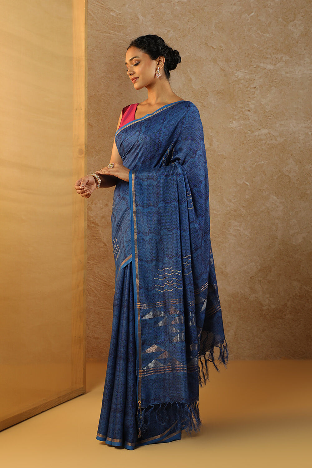 Blue Pure Tussar Silk Hand Painted Saree image number null