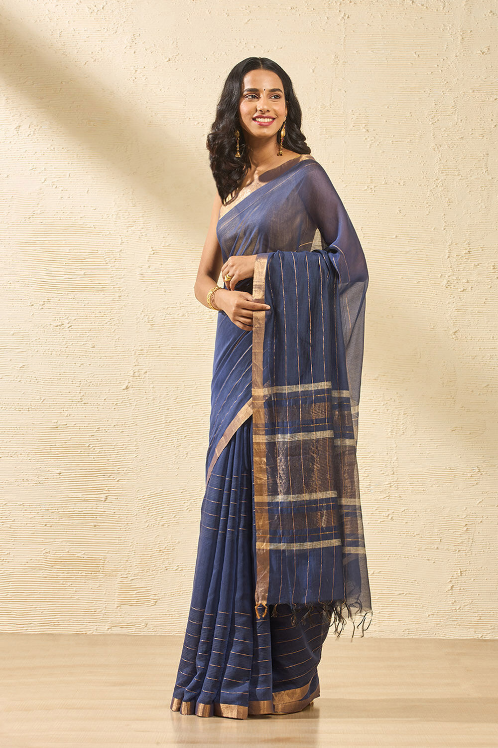 Dark Blue Bhagalpur Woven Silk Viscose Saree image number null