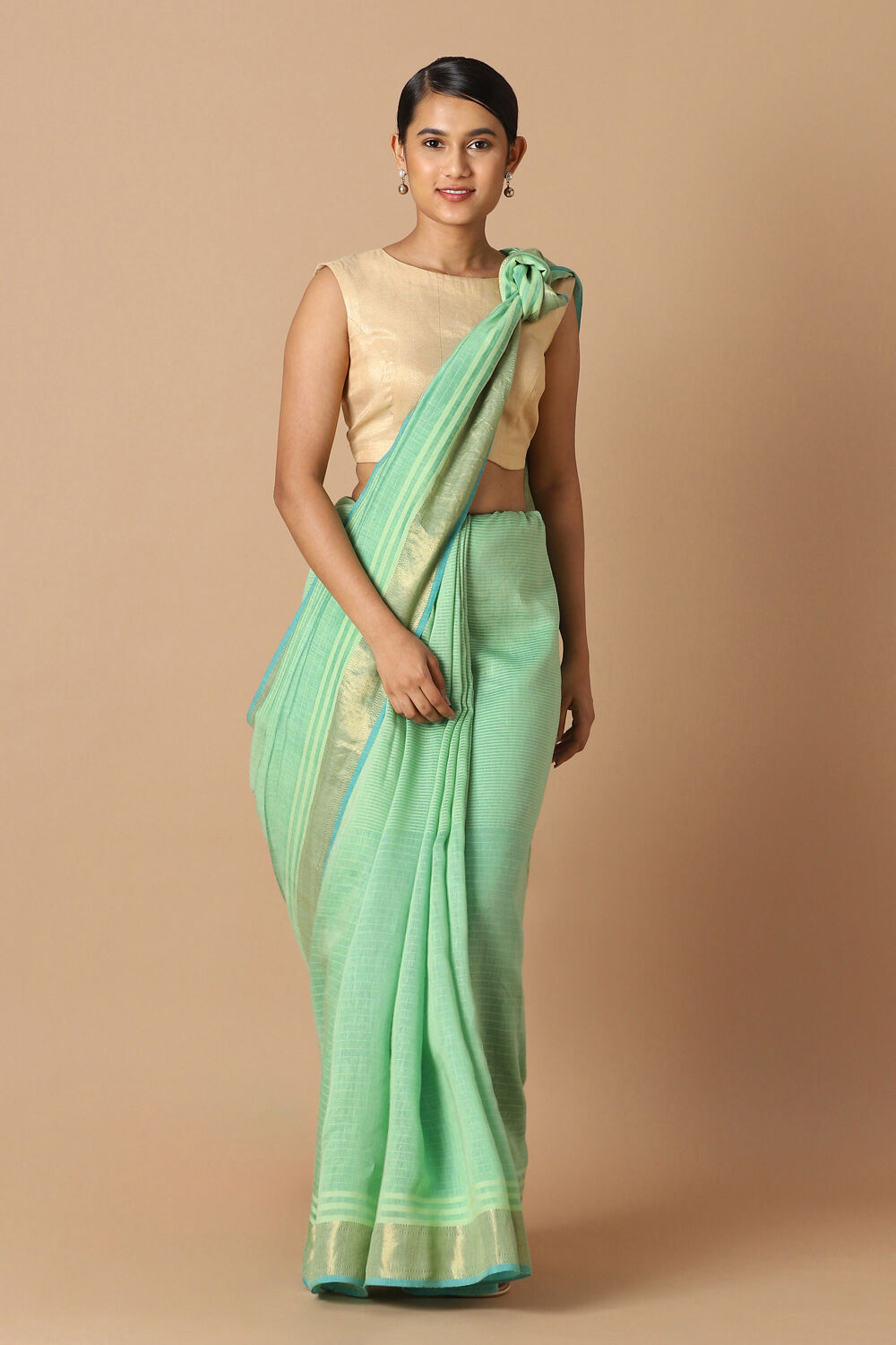 Green Pure Silk Linen Bhagalpuri Saree image number null