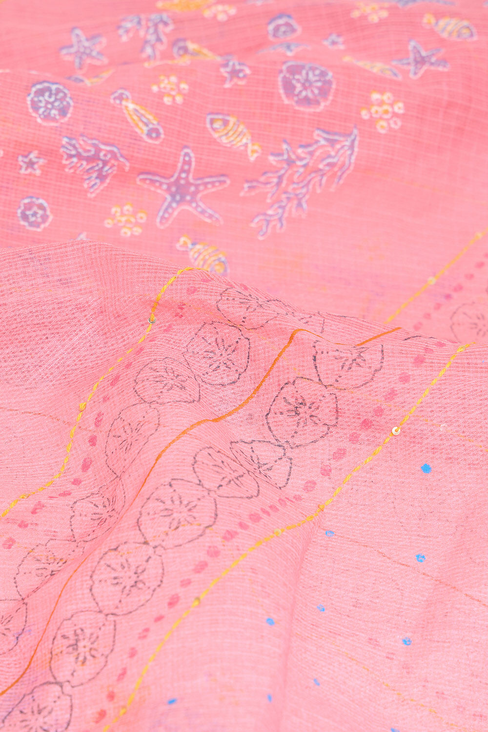 Light Pink Bengal Embroidered Pure Cotton Kota Saree image number null