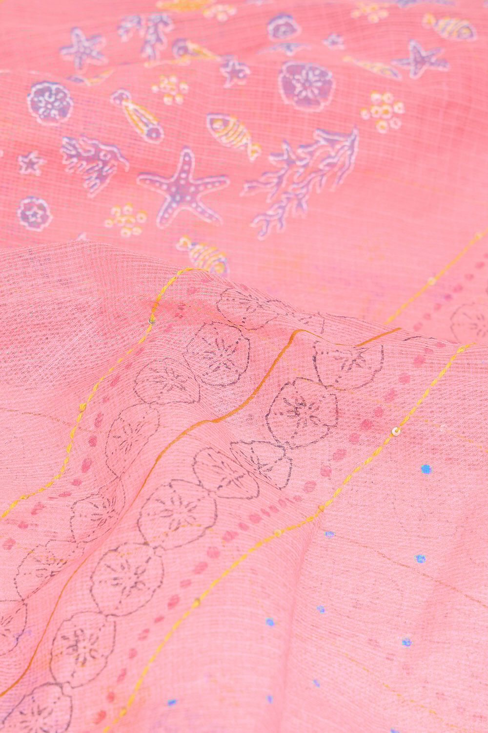 Light Pink Bengal Embroidered Pure Cotton Kota Saree image number null