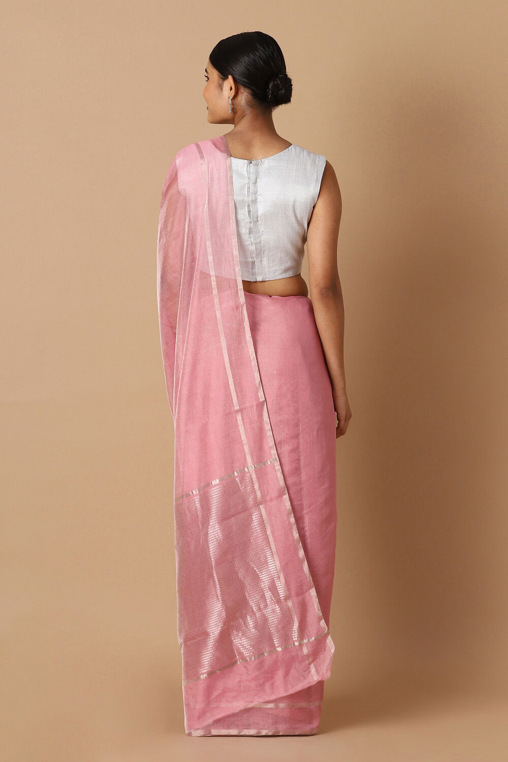 Light Pink Pure Cotton Tissue Chanderi Saree image number null