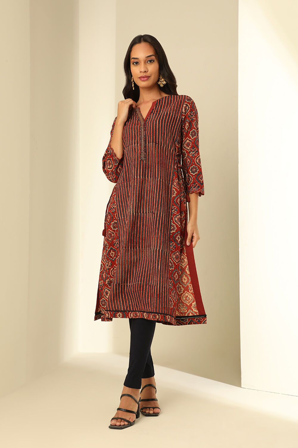 Red Cotton Printed Kurta image number null