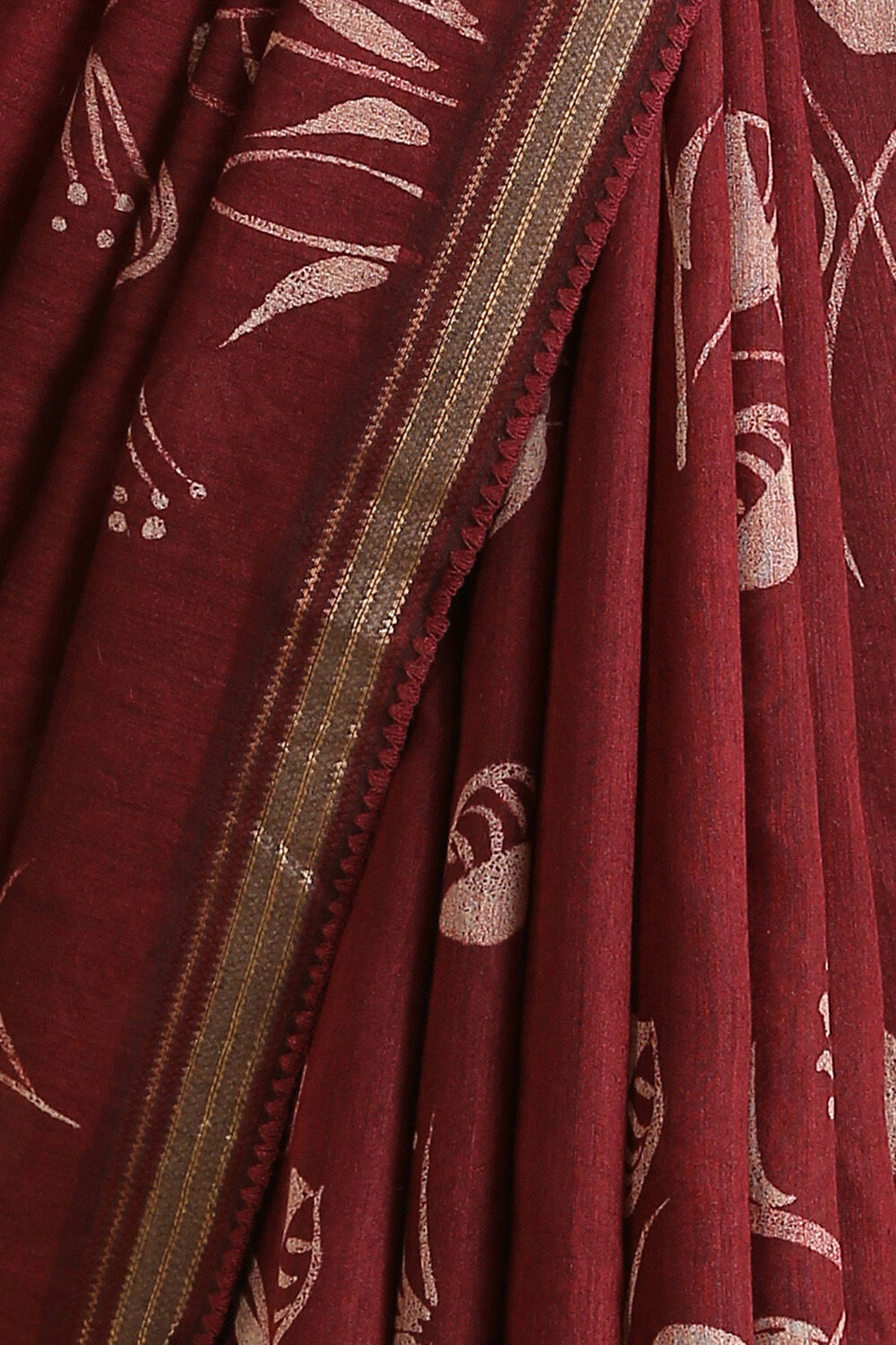 Dark Red Hand Blockprinted Pure Tussar Vanya Saree image number null
