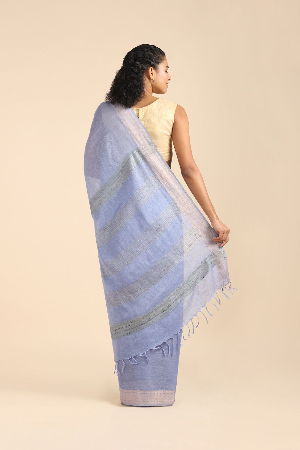 Blue Pure Cotton Linen Bhagalpuri Saree image number null