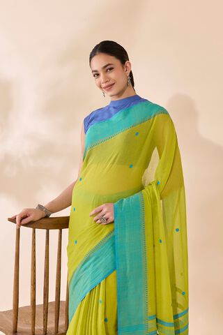 Light Green Woven Pure Cotton Bengal Saree image number