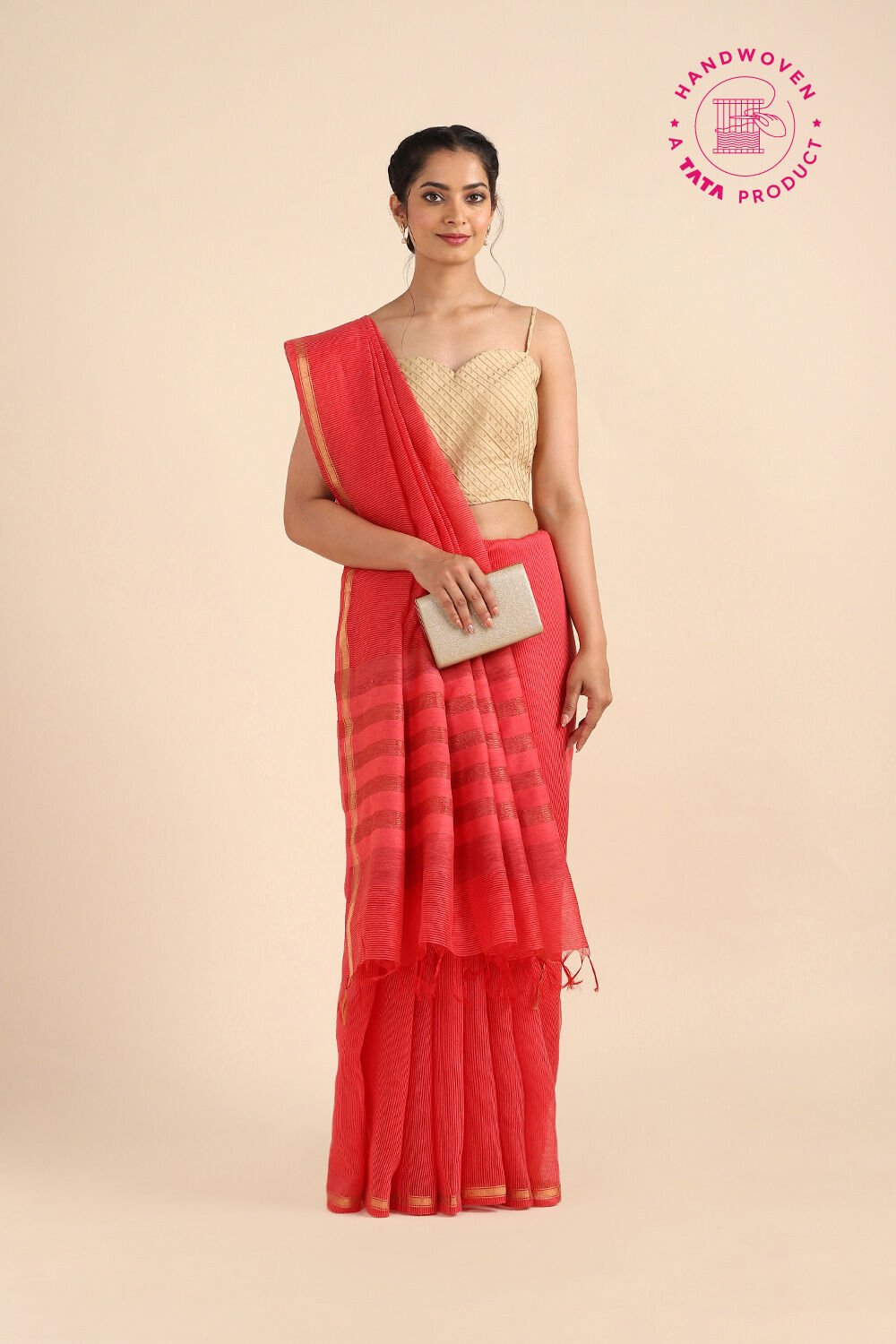 Red Pure Silk Woven Saree image number null