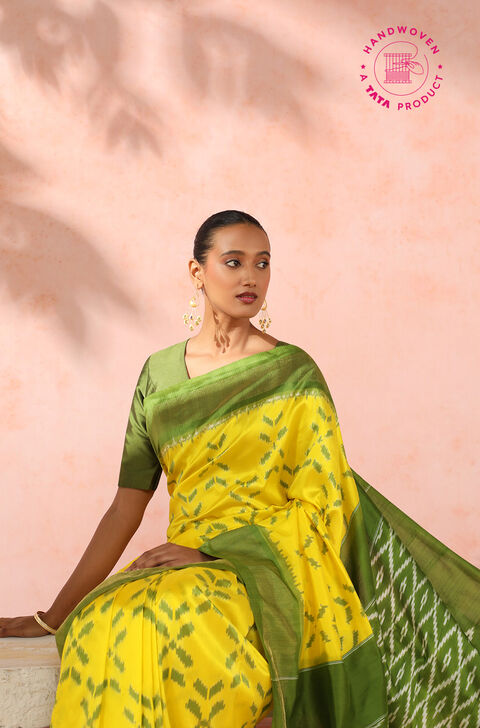 Yellow Pure Silk Pochampalli Ikat Saree