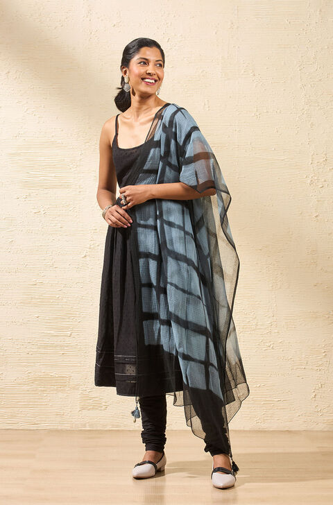 Black Woven Pure Cotton Kurta Set